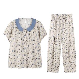 安之伴【梭织棉布】睡衣女款夏季纯棉短袖长裤套装绵绸休闲家居服