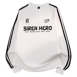 美式复古三条杠长袖T恤男女纯棉重磅宽松情侣潮牌hiphop街舞上衣