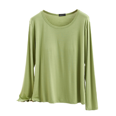 莫代尔圆领带胸垫女长袖T恤上衣