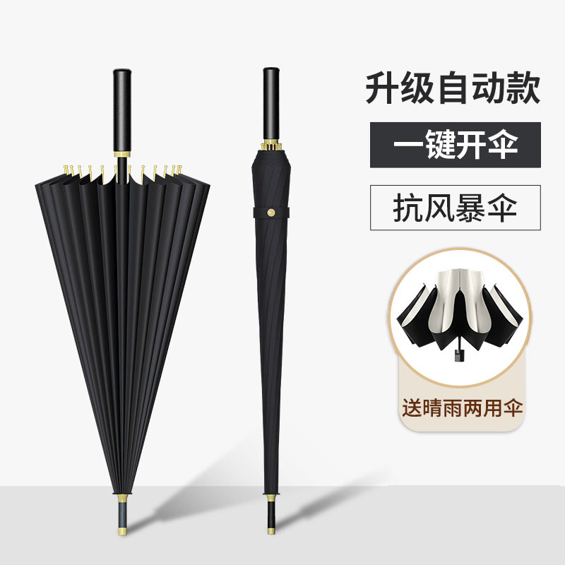 雨伞男士自动24骨长柄直杆加大加固防台风超大号双人加厚直柄大伞