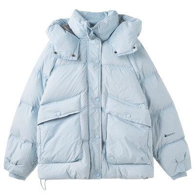 奶蓝色90白鸭连帽羽绒服加厚保暖