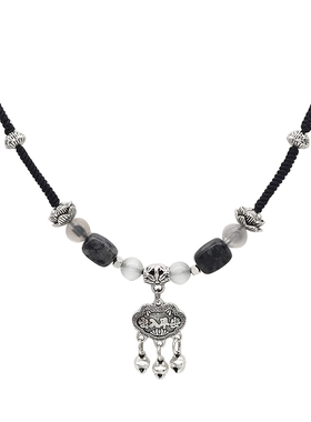 新中式复古做旧平安锁吊坠锁骨链