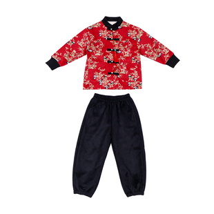 亲子装汉服男童唐装秋冬季加绒套装儿童新中式元旦表演服装中大童