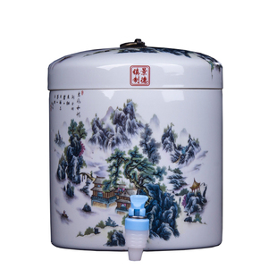 陶瓷过滤水缸凉水壶家用大号冷水壶带龙头储水罐瓷水桶大容量带盖