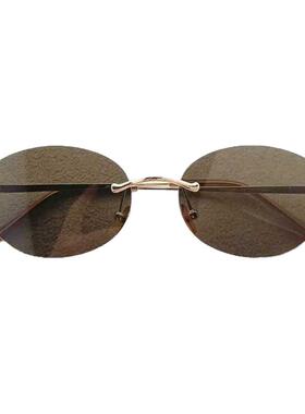 欧美高级感镶钻小框复古金属圆框太阳镜女防紫外线无框墨镜高级感