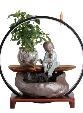 禅意摆件招财倒流香炉陶瓷风水轮