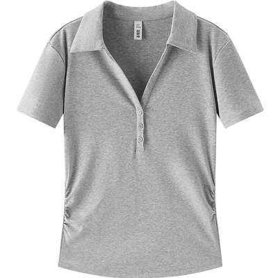 森马凉感紧身褶皱短款POLO衫女