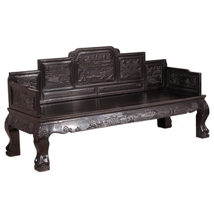 罗汉床非洲黑檀木雕山水炕床中式实木仿古炕几炕榻沙发床68宽