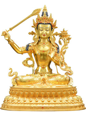 全鎏金文殊菩萨铜像摆件