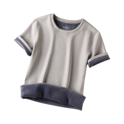 抑菌加绒加厚保暖短袖t恤男士内搭纯棉打底衫圆领半袖新款秋冬季