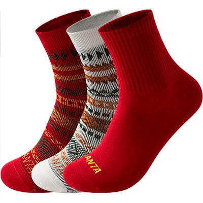 【三双装】安踏好事发生运动袜新年棉袜本命年红色袜子中筒袜长袜