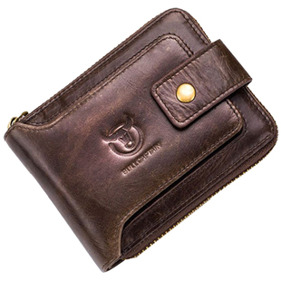 牛船长男士真皮横款搭扣拉链短款钱包头层牛皮多卡位驾驶证零钱夹