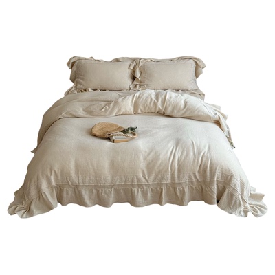 法式复古棉麻花边被套四件套