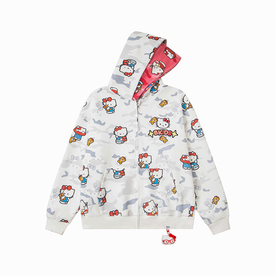 EUEH迷彩Y2K双帽kitty拉链外套