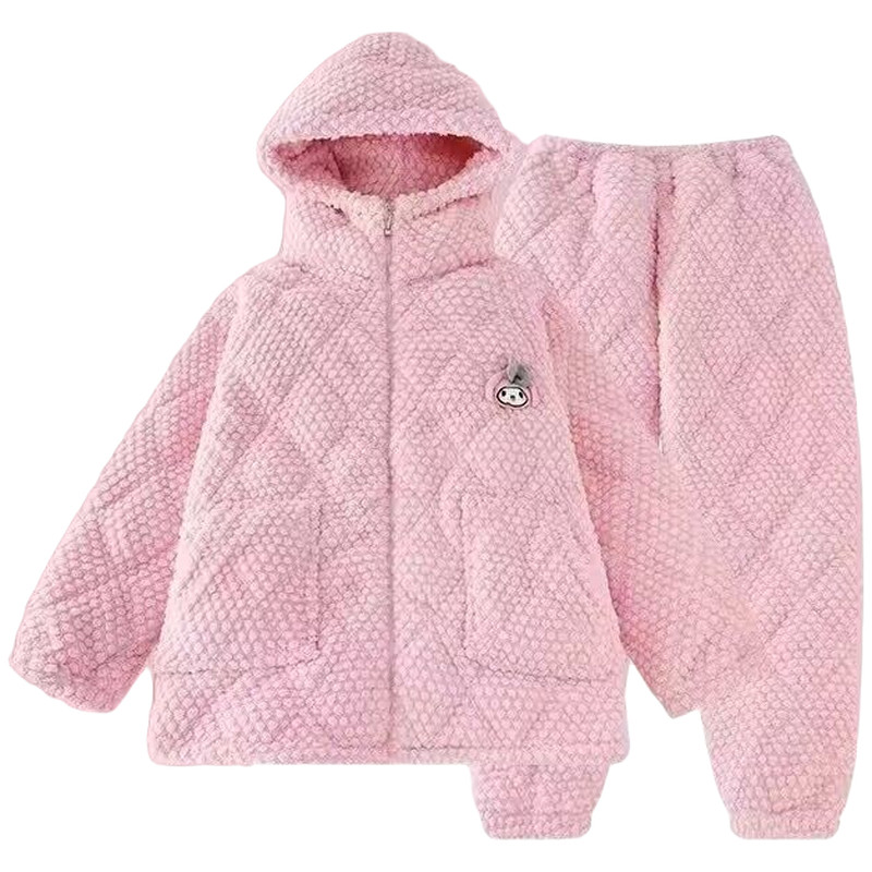 珊瑚绒睡衣女冬季三层夹棉加厚加绒2024新款保暖卡通家居服套装