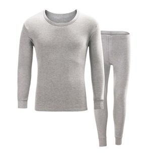 买一送一纯色男士秋衣秋裤套装青年圆领毛衫薄绒涤纶秋冬保暖内衣