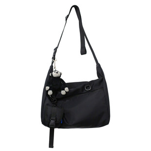 花曦家斜挎包大容量上课包女潮牌大学生单肩包百搭黑色男休闲挎包