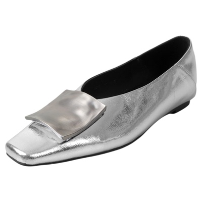 简约时髦 Literary真皮牛皮方头浅口单鞋女内增高金属装饰舒适鞋