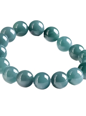 蓝水翡翠色石英质玉手串细腻油润