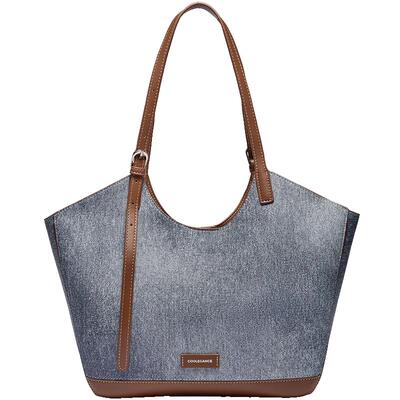 百丽包包女新款通勤撞色牛仔单肩托特包手提腋下包大容量BL767DX4