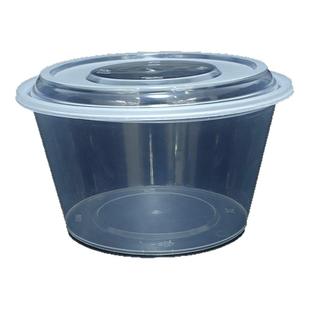 一次性餐盒圆形打包盒圆盒饭盒加厚食品级塑料外卖冰粉碗带盖商用