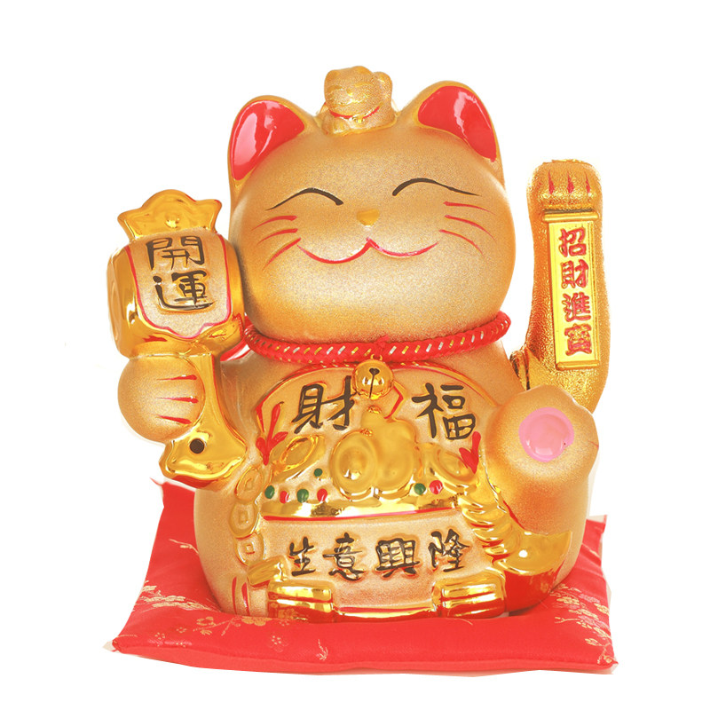 金色招财猫摆件大号陶瓷扑满