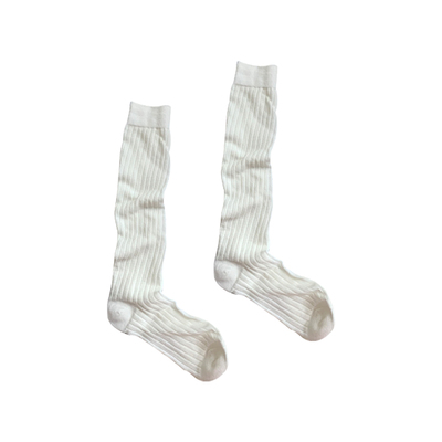 白色竖条小腿袜子女夏季