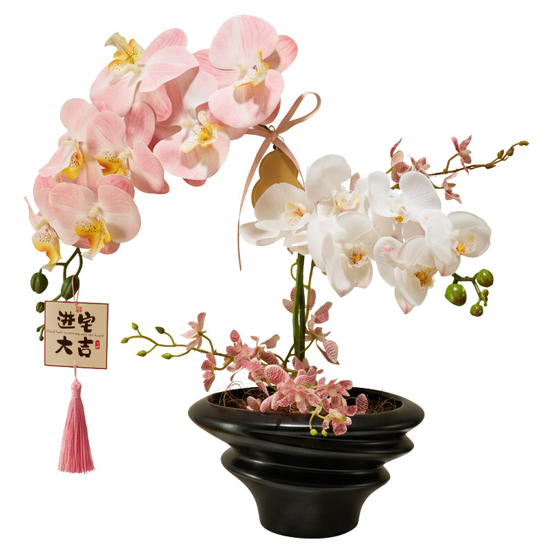 乔迁之喜装饰新居布置仿真花蝴蝶兰盆景电视柜玄关客厅桌面摆件