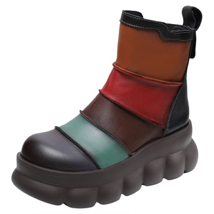 牛皮新款复古厚底大头马丁靴女款真皮2026春女士休闲丑萌皮靴软底