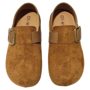 内增高3.5CM~卡皮巴拉绒面勃肯鞋春款可踩穿深口圆头单鞋女豆豆鞋