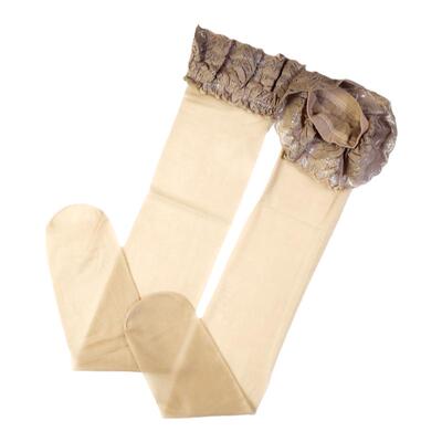 加大码绸缎油亮防滑蕾丝边长筒袜