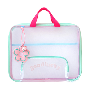 三年二班 横版科目分类袋高颜值文件袋学生手提袋多层科目袋大容量拉链式网纱袋拎书袋小学生作业袋补习袋