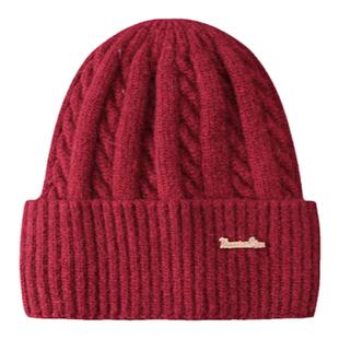 回力红色毛线帽子女冬季显白新年礼物本命年保暖包头针织帽显脸小