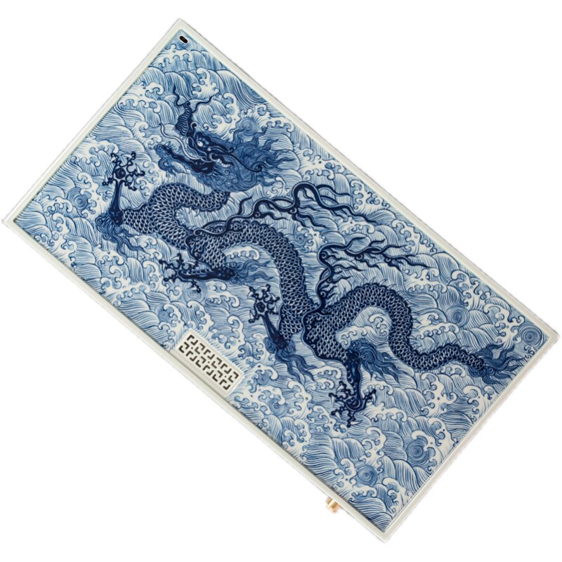 仿古青花龙腾四海茶盘