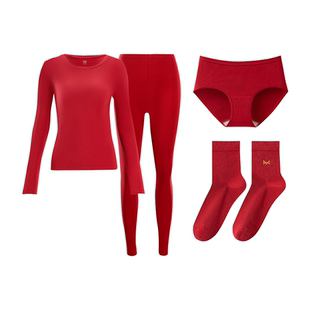 猫人喵红盒保暖内衣套装棉莫女士秋冬新婚秋衣秋裤本命年红品礼盒