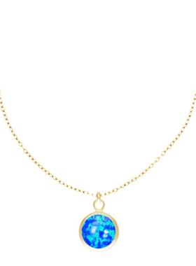 整体美国14k包金蓝色欧泊项链女