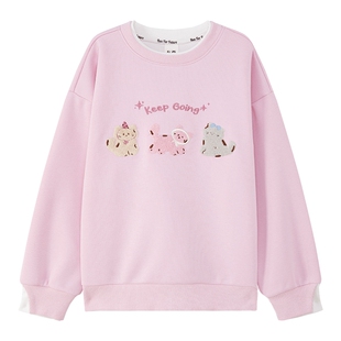 左西童装女童假两件卫衣2026春季新品儿童小猫毛巾绣圆领春装上衣