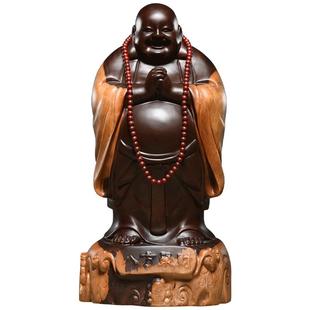 黑檀木雕笑佛像大肚弥勒佛摆件大号实木质客厅玄关供奉雕刻工艺品