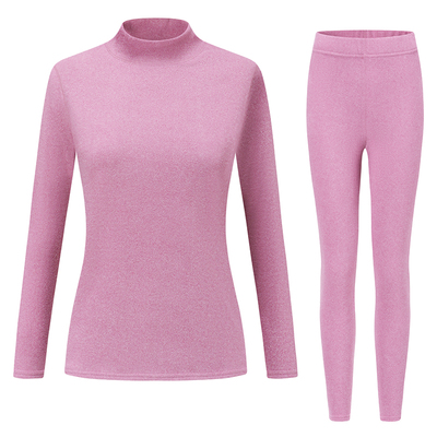 中高领加绒加厚保暖内衣套装女士