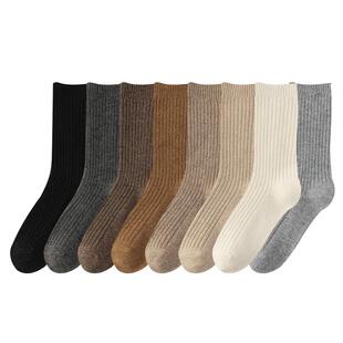 羊毛袜子女秋冬款中筒袜保暖加绒加厚冬天双针堆堆袜雅丹风长筒袜