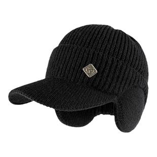 中老年人爸爸帽子男款加厚保暖针织毛线帽冬天护耳棉帽爷爷老人帽