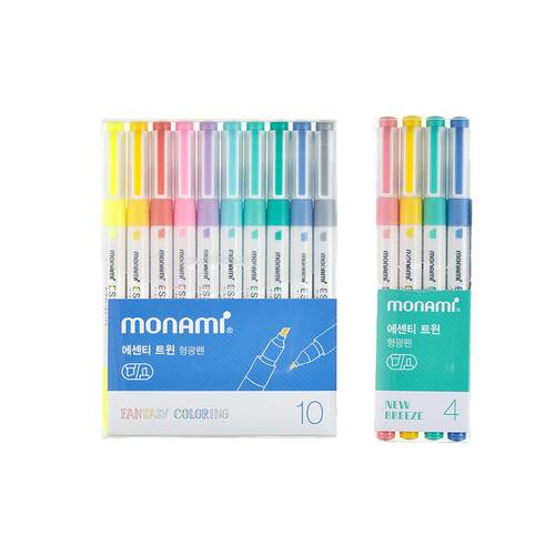 慕那美旗舰店 韩国monami进口双头荧光笔记号笔学生用大容量手账划重点标记彩色笔小清新16色荧光笔06023