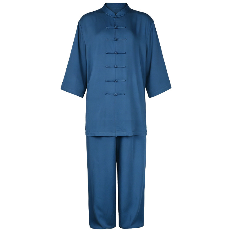 夏季新款太极服女中袖柔光棉太极拳练功服男士短袖薄款武术晨练服