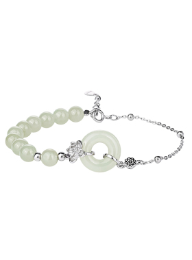 和田玉莲花平安扣手链女款