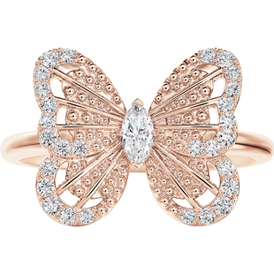 [情人节礼物]戴比尔斯 Portraits of Nature 蝴蝶玫瑰金钻石戒指