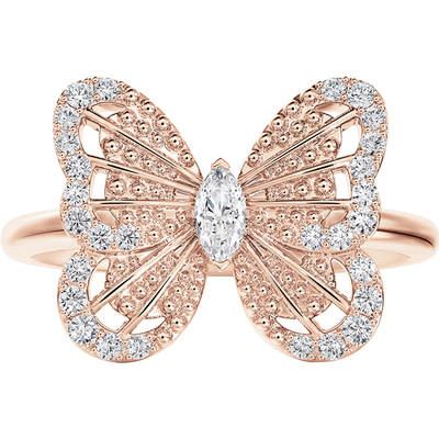 Butterfly蝴蝶玫瑰金钻石戒指