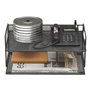 办公室置物架电话机放置架工位隔板挂式置物架多层金属路由器架子免打孔双层整理文件架办公用品杂物放置架子