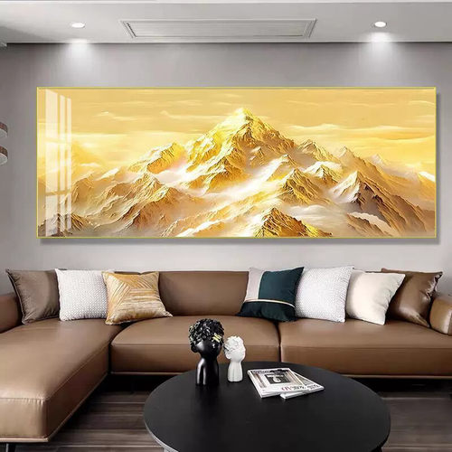 轻奢背靠金山客厅装饰画寓意好日照金山壁画高级感沙发背景墙挂画