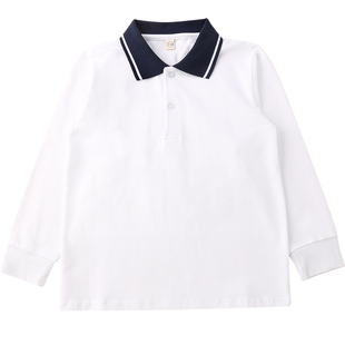 儿童校服白色男女童长袖T恤小孩上衣小学生班服学院风polo衫纯棉