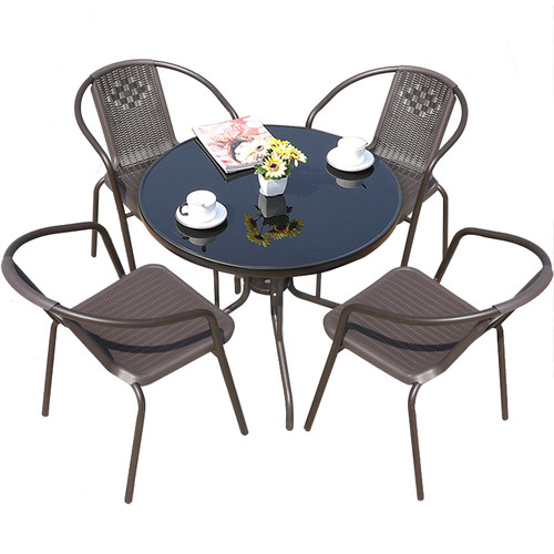 【远茂品牌】阳台休闲茶桌玻璃方桌圆桌户外庭院桌椅阳台一桌四椅